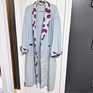 Christian Dior Men Robe Open Front Pockets Cotton Light Blue Red Paisley 34x50